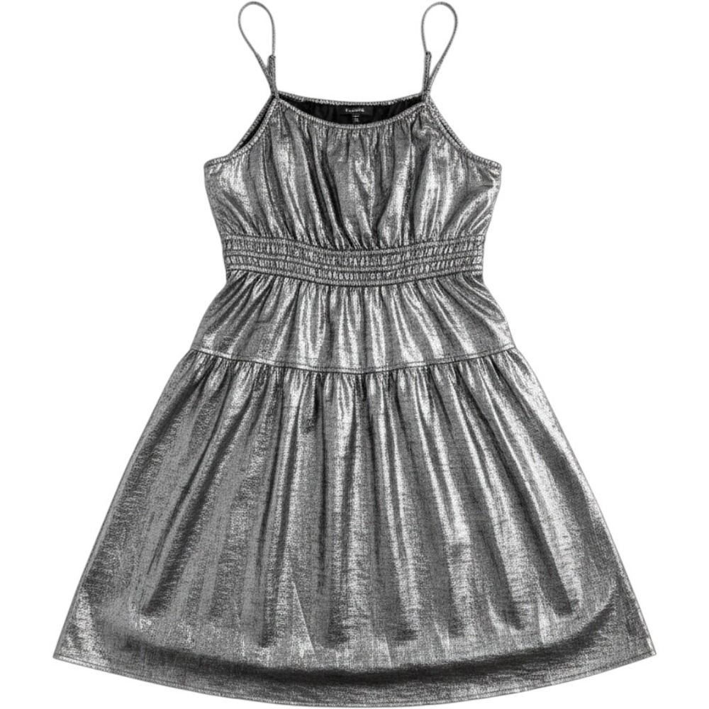 NEW Old Navy Dress Women XXL Silver Metallic Cami Tiered Smocked Midi 812911